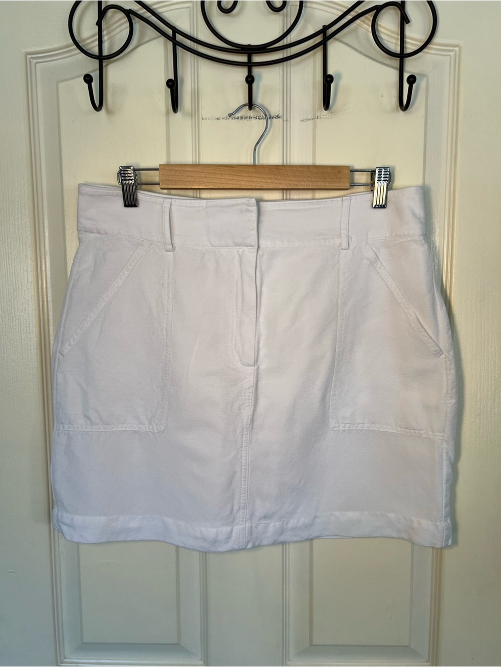Express White Linen Blend Utility Mini Skirt Size 12 Lined